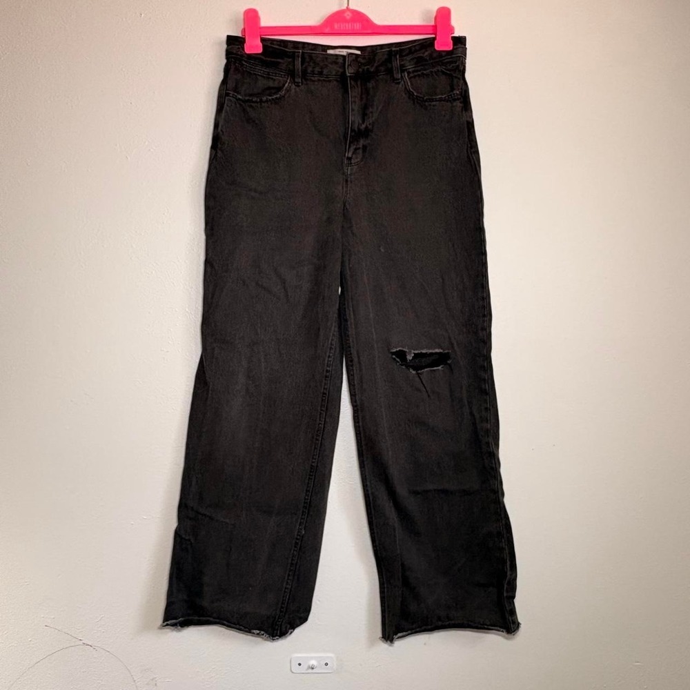 Wrangler Women's Black Jeans Size 8/30 Mid Rise Loose Straight Pants Distressed